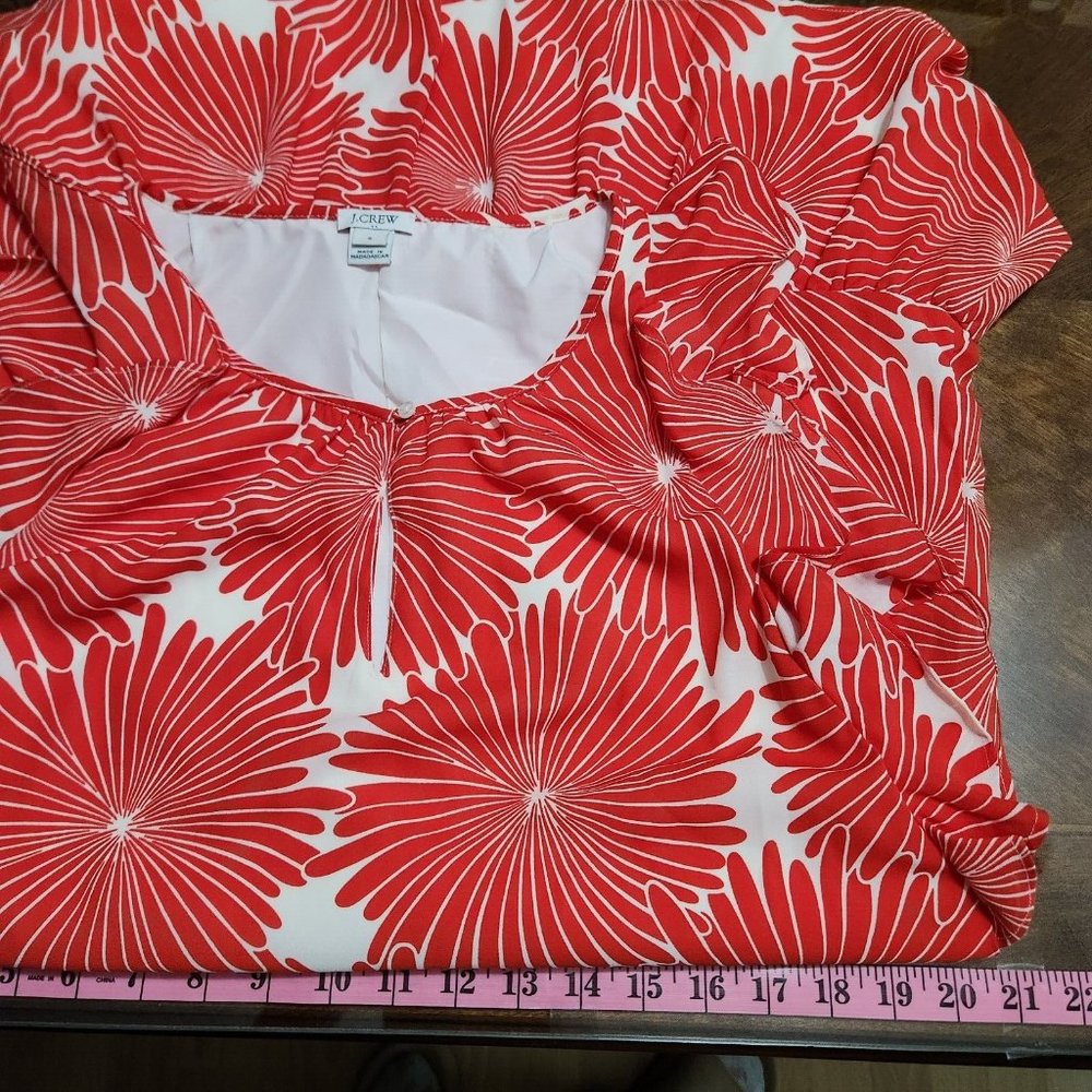 J Crew Dress Womens S Red Orange Floral Ruffle Flutter Sleeveless Keyhole Sun - Picture 9 of 12